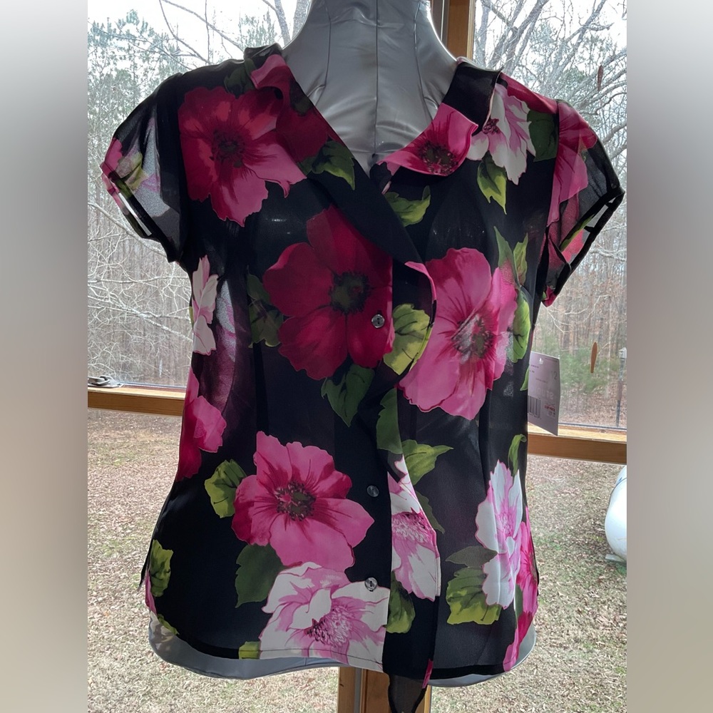 Studio by Liz Claiborne Size 12 Garden Jewels NWT Sheer Hibiscus floral ruffle